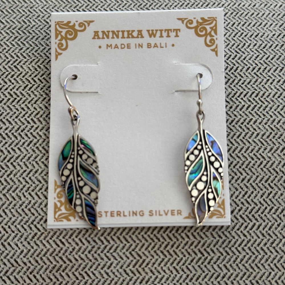 Silver and Blue Feather Earrings with Intricate Detailing
